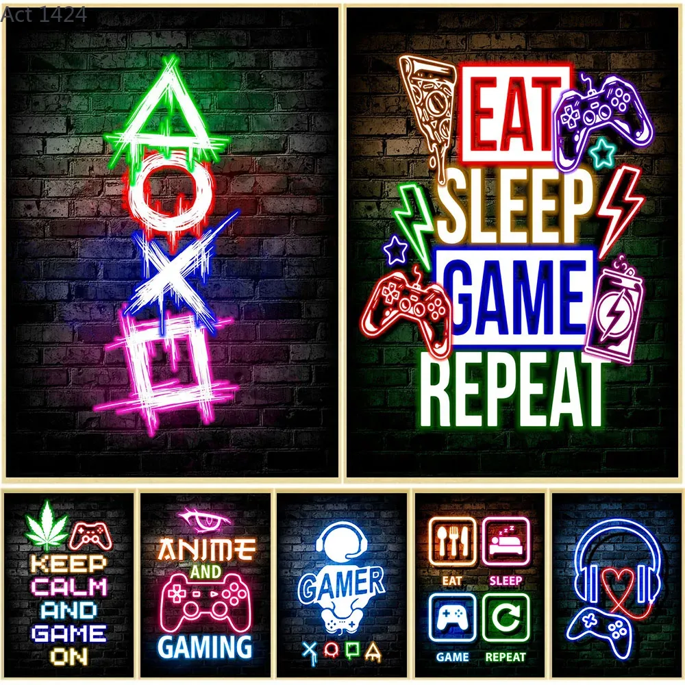 Poster Kanvas Gaming Neon Eat  - Esports Gaming Poster ulasan dan harga