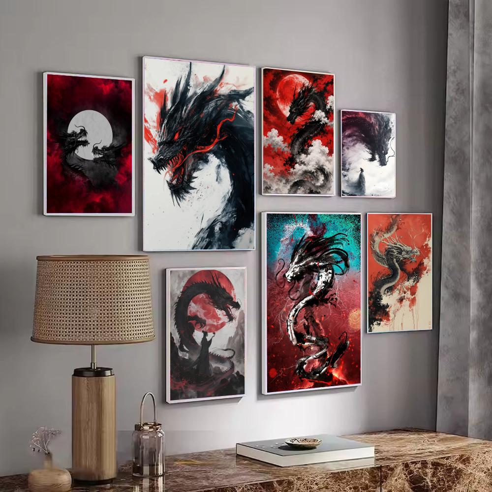 Poster Naga Hitam Lukisan Stik - Esports Gaming Poster ulasan dan harga